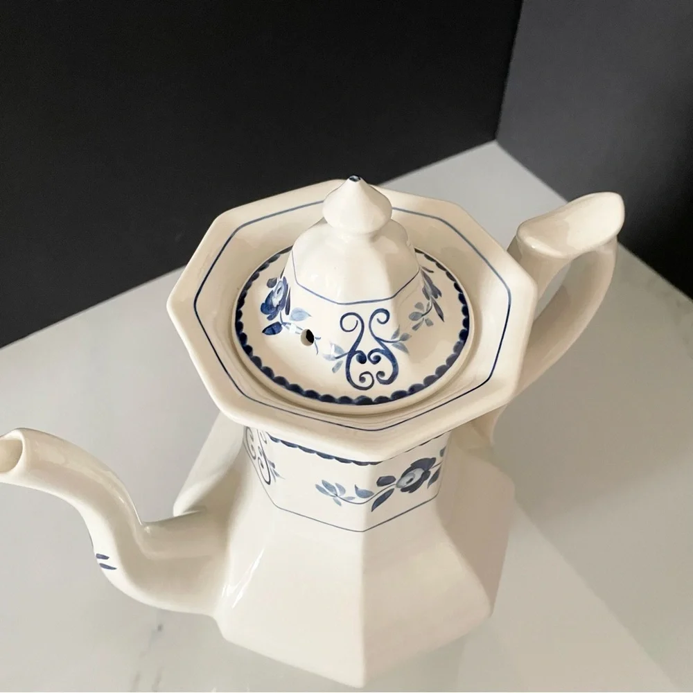 Vintage Blue & White English Coffee Pot - Adams 
